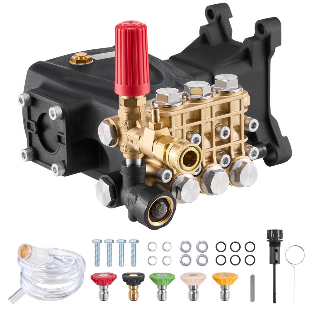 VEVOR Bomba para Hidrolavadora Émbolo Triple Horizontal con Eje de 25,4mm, 4200 PSI, 4,2 GPM, Kit de Repuesto para Hidrolavadora con 5 Boquillas, Compatible con Simpson MorFlex 40224, 40225, 40226