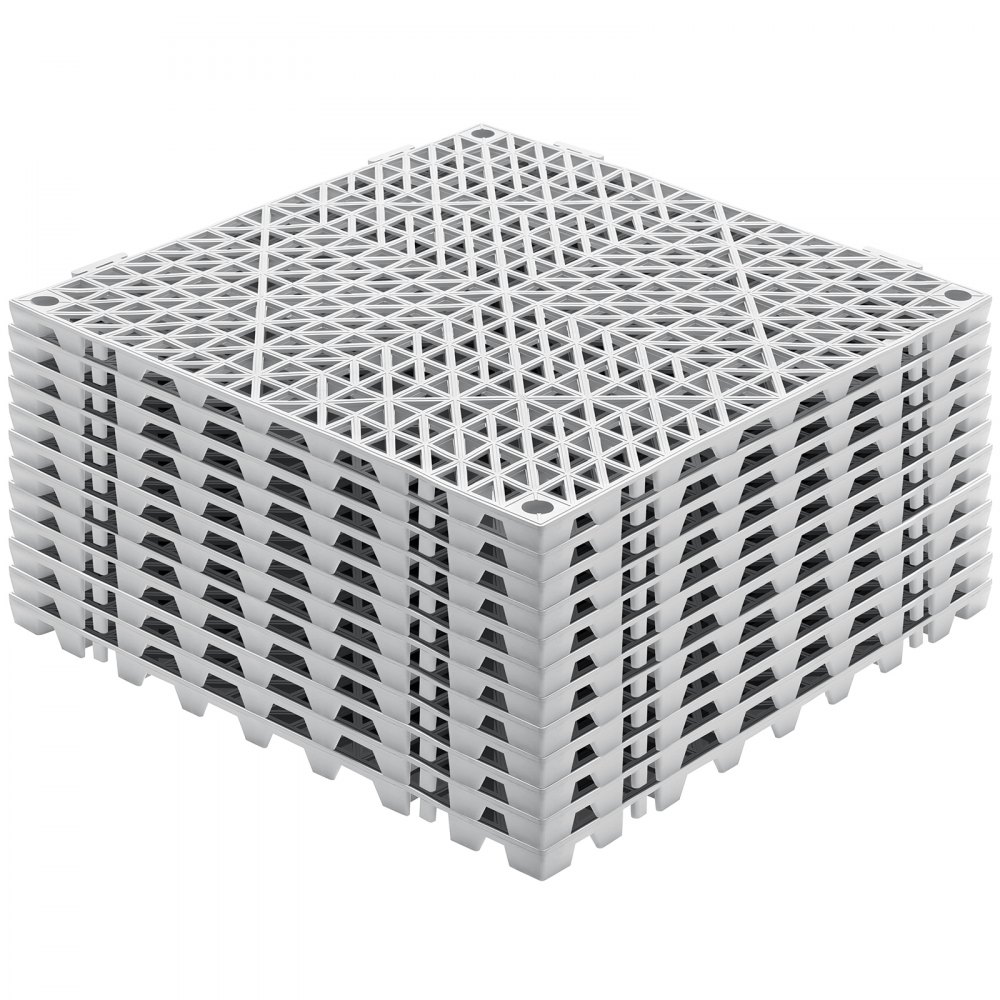 Cojín modular entrelazado VEVOR, paquete de 12 alfombrillas de drenaje de 30 x 30 cm, baldosas de drenaje entrelazadas de PVC suave, orificios de drenaje antideslizantes para baños, cocinas, piscinas y zonas húmedas, color gris.