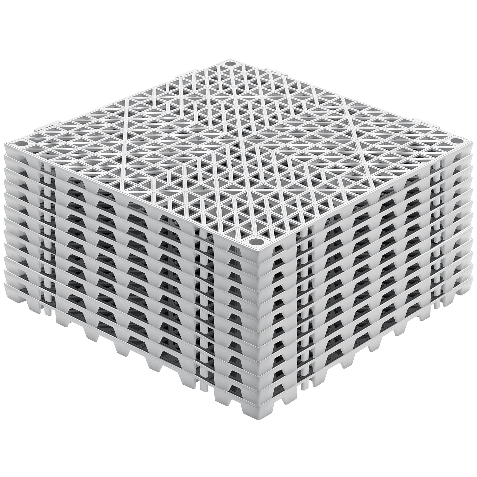 Cojín modular entrelazado VEVOR, paquete de 12 alfombrillas de drenaje de 30 x 30 cm, baldosas de drenaje entrelazadas de PVC suave, orificios de drenaje antideslizantes para baños, cocinas, piscinas y zonas húmedas, color gris.