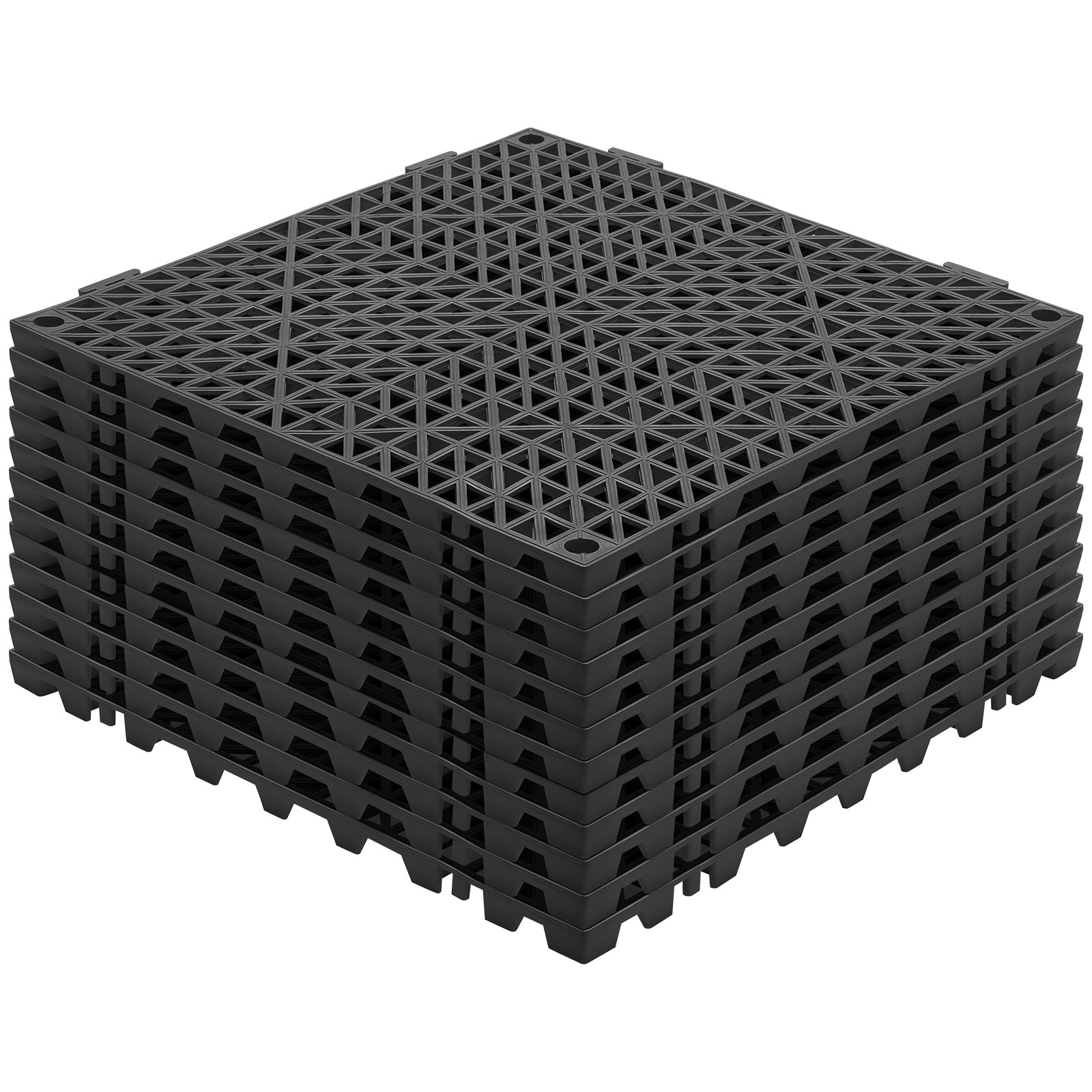 VEVOR - Cojín modular entrelazado, paquete de 12, 30 x 30 cm, alfombrillas de drenaje entrelazadas, baldosas de PVC suave, orificios de drenaje antideslizantes para baños, cocinas, piscinas y zonas húmedas, color negro