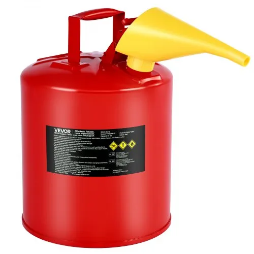Bidón de seguridad para gasolina VEVOR, tipo I, rojo, de 5 galones, con parallamas de acero inoxidable, tapa de cierre automático y embudo de polietileno. Contenedor de almacenamiento de inflamables de acero al carbono con asa ergonómica.