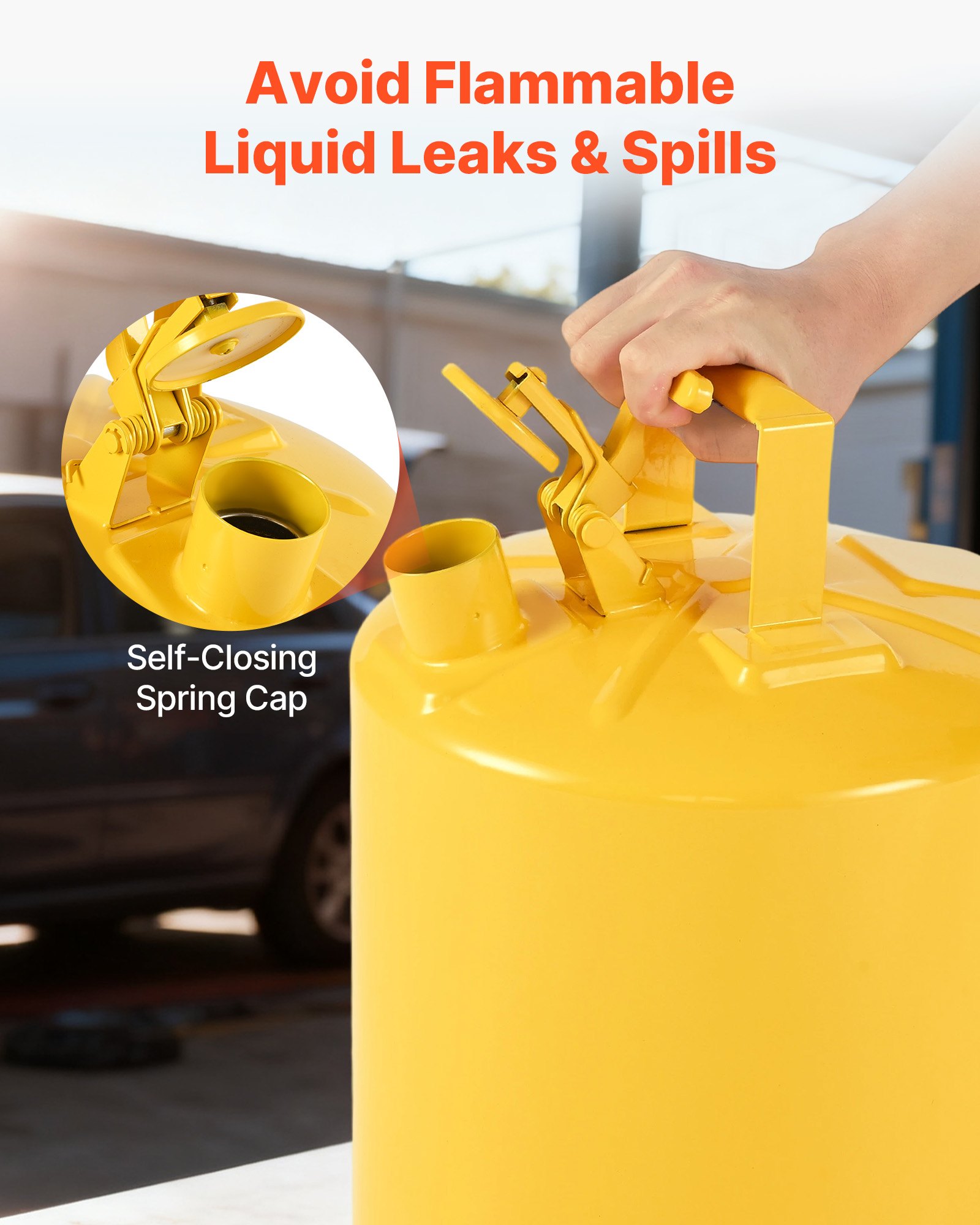 VEVOR Safety Can, 5 Gallon Type I Yellow Safety Can for Diesel with Stainless Steel Flame Arrester, Self-Closing Lid, and PE Funnel, Carbon Steel Flammable Storage Container with Ergonomic Handle