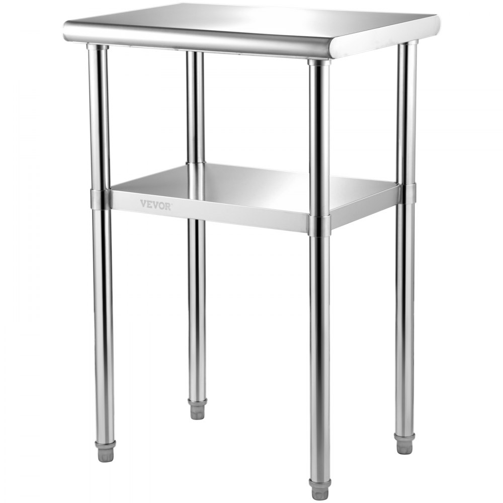 VEVOR Mesa de preparación de acero inoxidable, 24 x 18 x 36 pulgadas, capacidad de carga de 600 libras, mesa de trabajo de metal resistente con estante inferior y pies ajustables, estación de trabajo comercial para cocina, restaurante, garaje, patio trasero