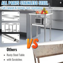 VEVOR Mesa de preparación de acero inoxidable, 24 x 18 x 36 pulgadas, capacidad de carga de 600 libras, mesa de trabajo de metal resistente con estante inferior y pies ajustables, estación de trabajo comercial para cocina, restaurante, garaje, patio trasero