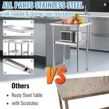 VEVOR Mesa de preparación de acero inoxidable, 24 x 18 x 36 pulgadas, capacidad de carga de 600 libras, mesa de trabajo de metal resistente con estante inferior y pies ajustables, estación de trabajo comercial para cocina, restaurante, garaje, patio trasero