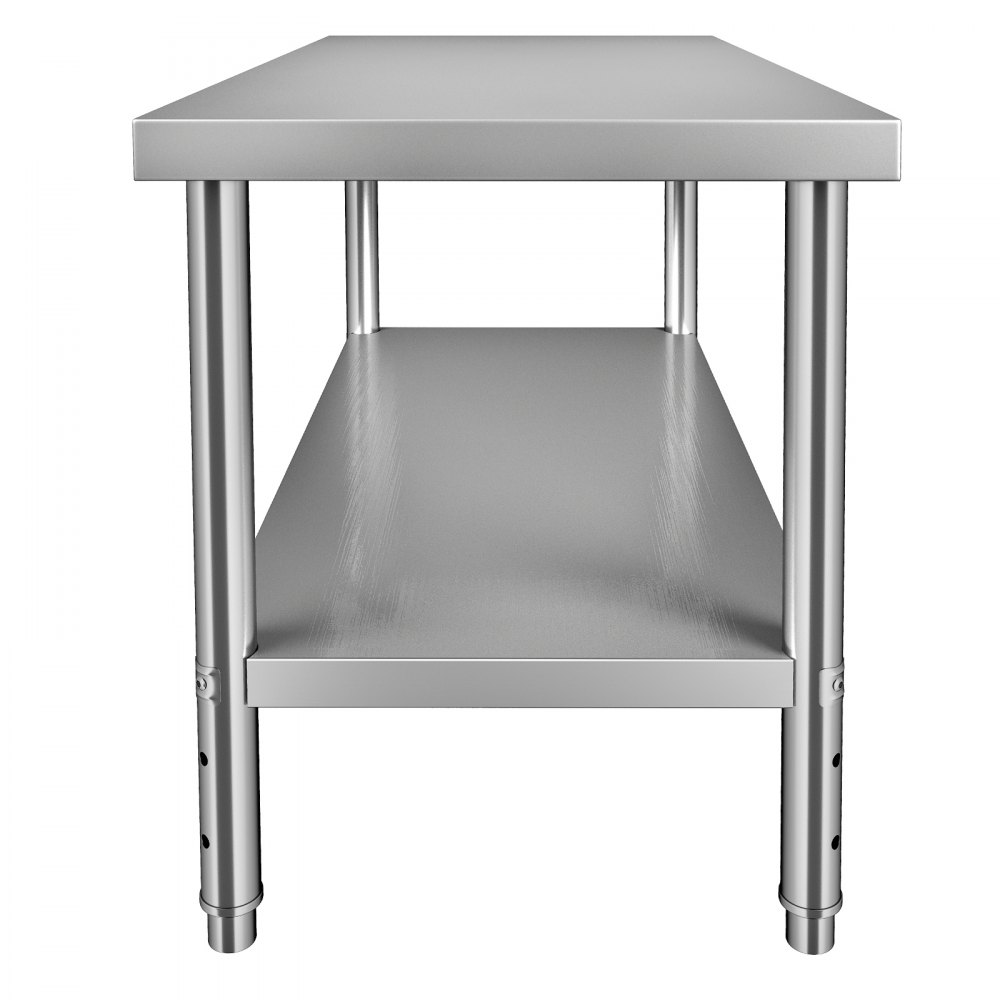 Mesa de preparación de acero inoxidable VEVOR con estante inferior y patas resistentes, perfecta para trabajos de preparación en la cocina.
