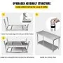 Mesa de preparación de acero inoxidable VEVOR, 152 x 61 x 86 cm, capacidad de carga de 250 kg, mesa de trabajo de metal resistente con estante inferior ajustable, estación de trabajo comercial para cocina, restaurante, garaje, patio trasero
