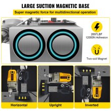 VEVOR Taladro magnético, 1100 W, 1,57 pulgadas de diámetro de perforación, 2697 lbf/12000 N, taladro eléctrico portátil con 12 brocas, máquina de perforación de velocidad máxima de 580 RPM para cualquier superficie y mejora del hogar