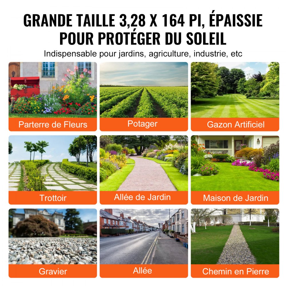 Tela antihierbas VEVOR para paisajismo, 100 x 50 m, resistente, de polipropileno, para control de malezas, para entradas de vehículos, geotextil para paisajismo, cobertura del suelo, color negro