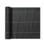 Rollo negro de tela protectora contra malezas VEVOR con líneas de cuadrícula verdes diseñada para uso en jardines y paisajes.