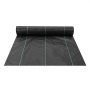 Rollo de tela protectora contra malas hierbas VEVOR, de color negro con líneas verdes, parcialmente desenrollado sobre fondo blanco.