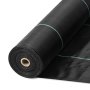 Rollo de tela protectora contra malas hierbas VEVOR negra con líneas azules para jardinería y paisajismo.