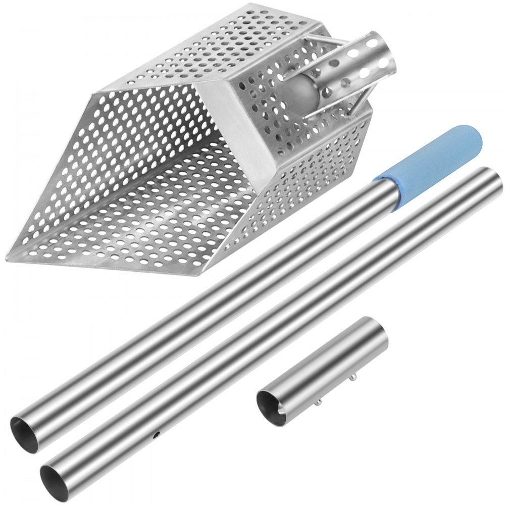 VEVOR Pala para arena con detector de metales, pala para playa con detección de metales de acero inoxidable, pala con detector de metales para playa con orificio de 10 mm, con mango de acero inoxidable, para detección de metales, caza de tesoros