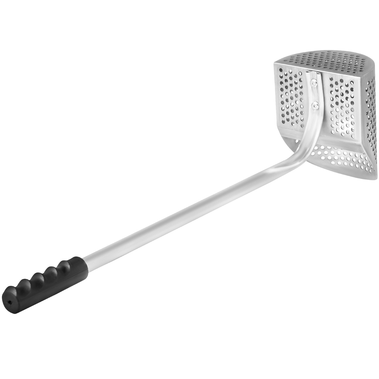 Pala de arena para detector de metales VEVOR con mango largo y cesta de metal perforada.