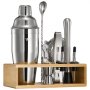 VEVOR Cocktail Shaker Set, 10-Piece Stainless Steel Bar Tools with Bamboo Stand, Martini Bartender Kit Accessories | Mixer Spoon, Muddler, Jigger, Strainer, Liquor Pourers, Ice Tong, Corkscrew, Silver