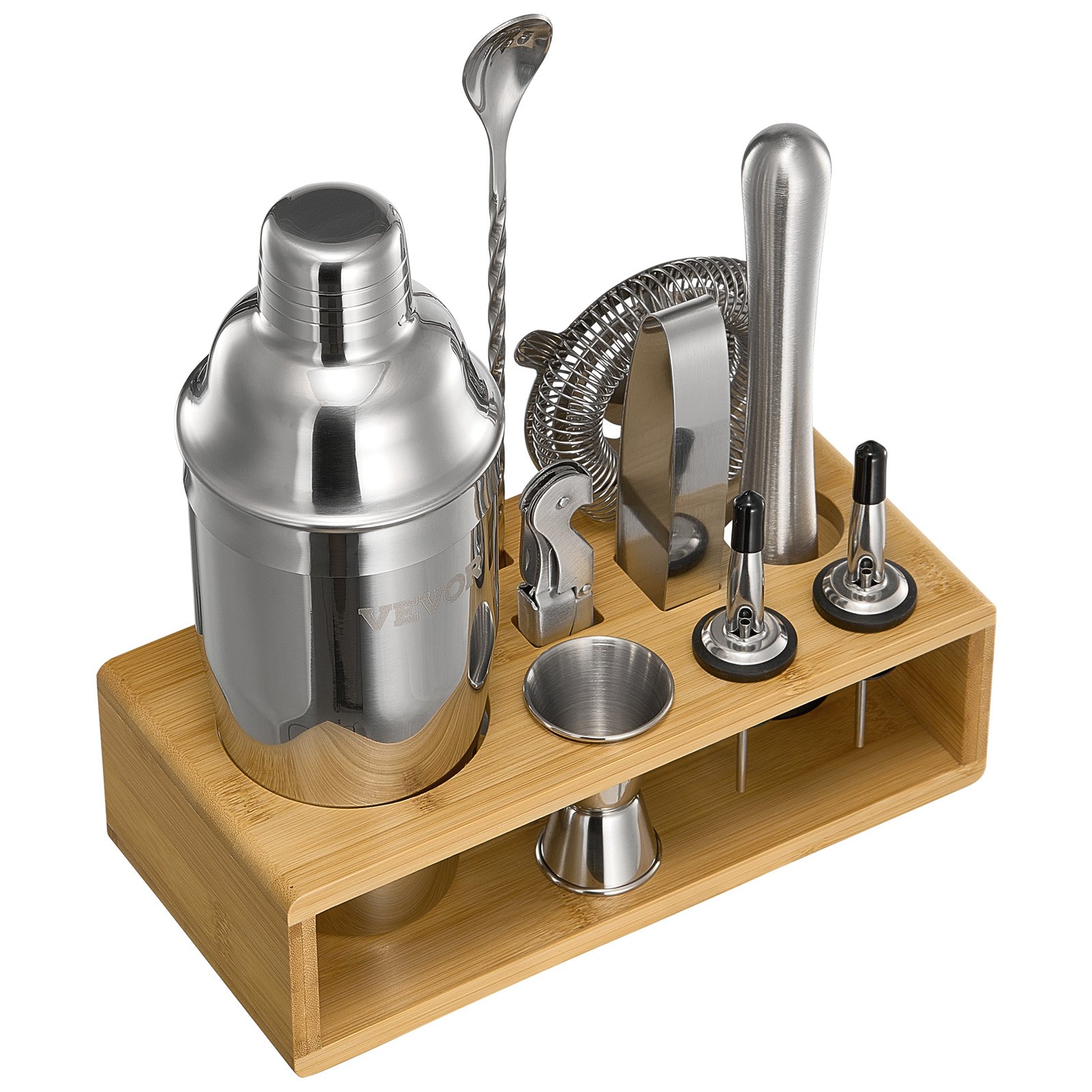Juego de coctelera de 10 piezas, kit de barman, juego de herramientas de barra de acero inoxidable, color plateado