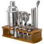 VEVOR Cocktail Shaker Set, 18-Piece Stainless Steel Bar Tools with Bamboo Stand, Martini Bartender Kit Accessories | Mixer Spoon, Muddler, Jigger, Strainer, Liquor Pourers, Ice Tong, Corkscrew, Silver