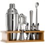 VEVOR Cocktail Shaker Set, 18-Piece Stainless Steel Bar Tools with Bamboo Stand, Martini Bartender Kit Accessories | Mixer Spoon, Muddler, Jigger, Strainer, Liquor Pourers, Ice Tong, Corkscrew, Silver