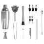 VEVOR Cocktail Shaker Set, 18-Piece Stainless Steel Bar Tools with Bamboo Stand, Martini Bartender Kit Accessories | Mixer Spoon, Muddler, Jigger, Strainer, Liquor Pourers, Ice Tong, Corkscrew, Silver