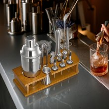 Juego de coctelera de 18 piezas, kit de barman, juego de herramientas de barra de acero inoxidable, color plateado