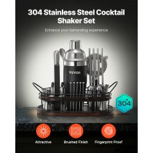 Juego de coctelera de 23 piezas, kit de barman, juego de herramientas de barra de acero inoxidable, color plateado