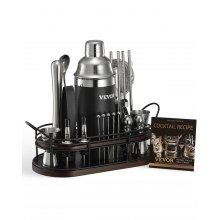 Juego de coctelera de 23 piezas, kit de barman, juego de herramientas de barra de acero inoxidable, color plateado