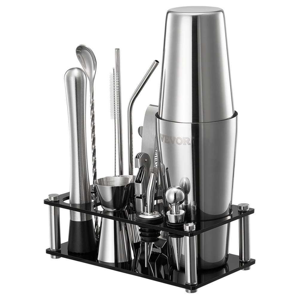 Juego de coctelera de 14 piezas, kit de barman, juego de herramientas de barra de acero inoxidable, color plateado
