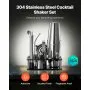 Juego de coctelera VEVOR, 14 piezas de acero inoxidable con soporte acrílico, accesorios para el kit de barman Boston | Cuchara mezcladora, mortero, medidores, colador, vertedor de licor, pinza para hielo, sacacorchos, plateado