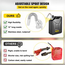 VEVOR Jerry Fuel Can, 5.3 galones / 20 L Jerry Gas Can portátil con sistema de boquilla flexible, Tanque de combustible de acero inoxidable y resistente al calor para equipos de automóviles, camiones, negro