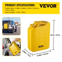 VEVOR Jerry Fuel Can, 5.3 galones / 20 L Jerry Gas Can portátil con sistema de boquilla flexible, Tanque de combustible de acero inoxidable y resistente al calor para automóviles, camiones, equipos, amarillo