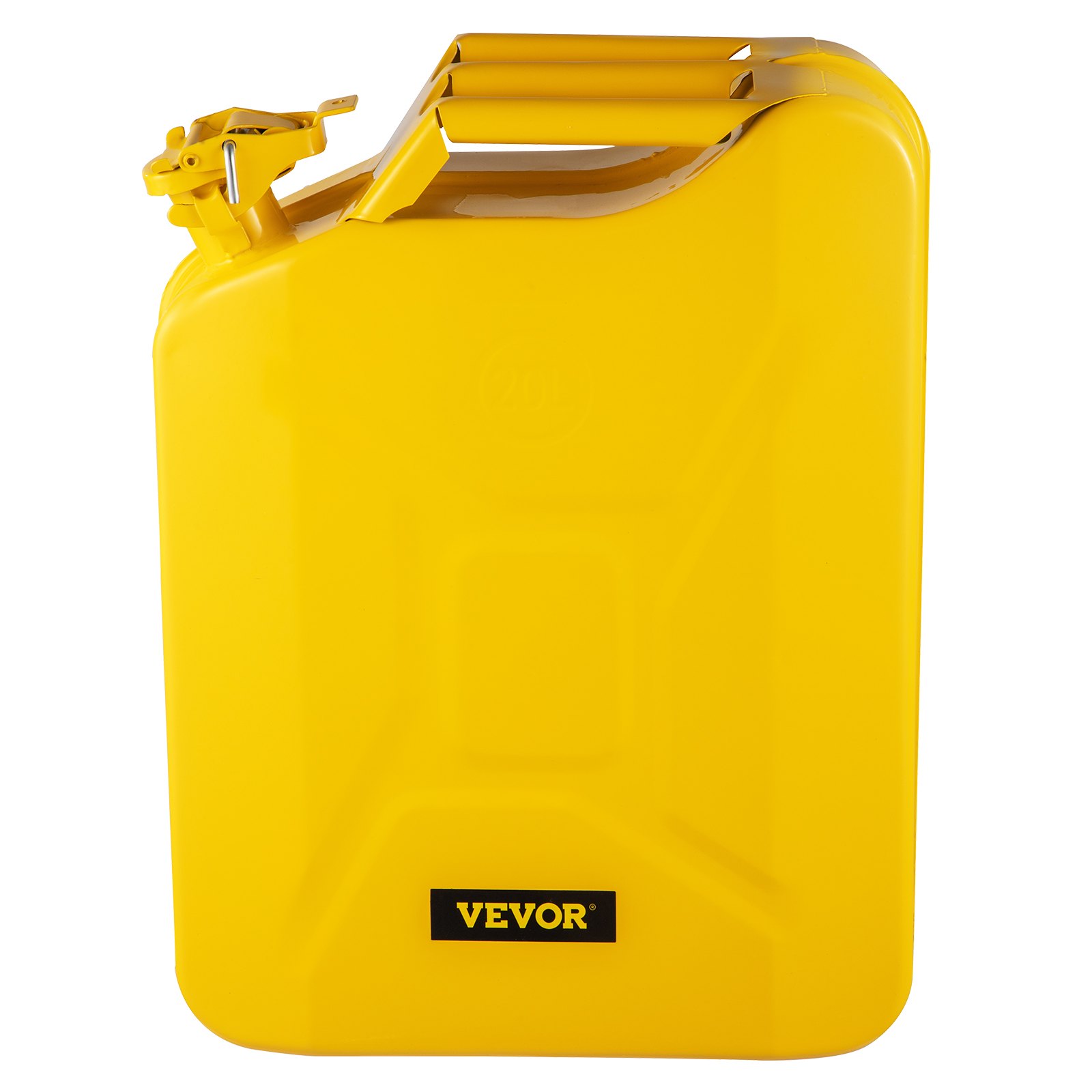 Bidón de combustible VEVOR de color amarillo con capacidad de 20 l y tapón de pico seguro.