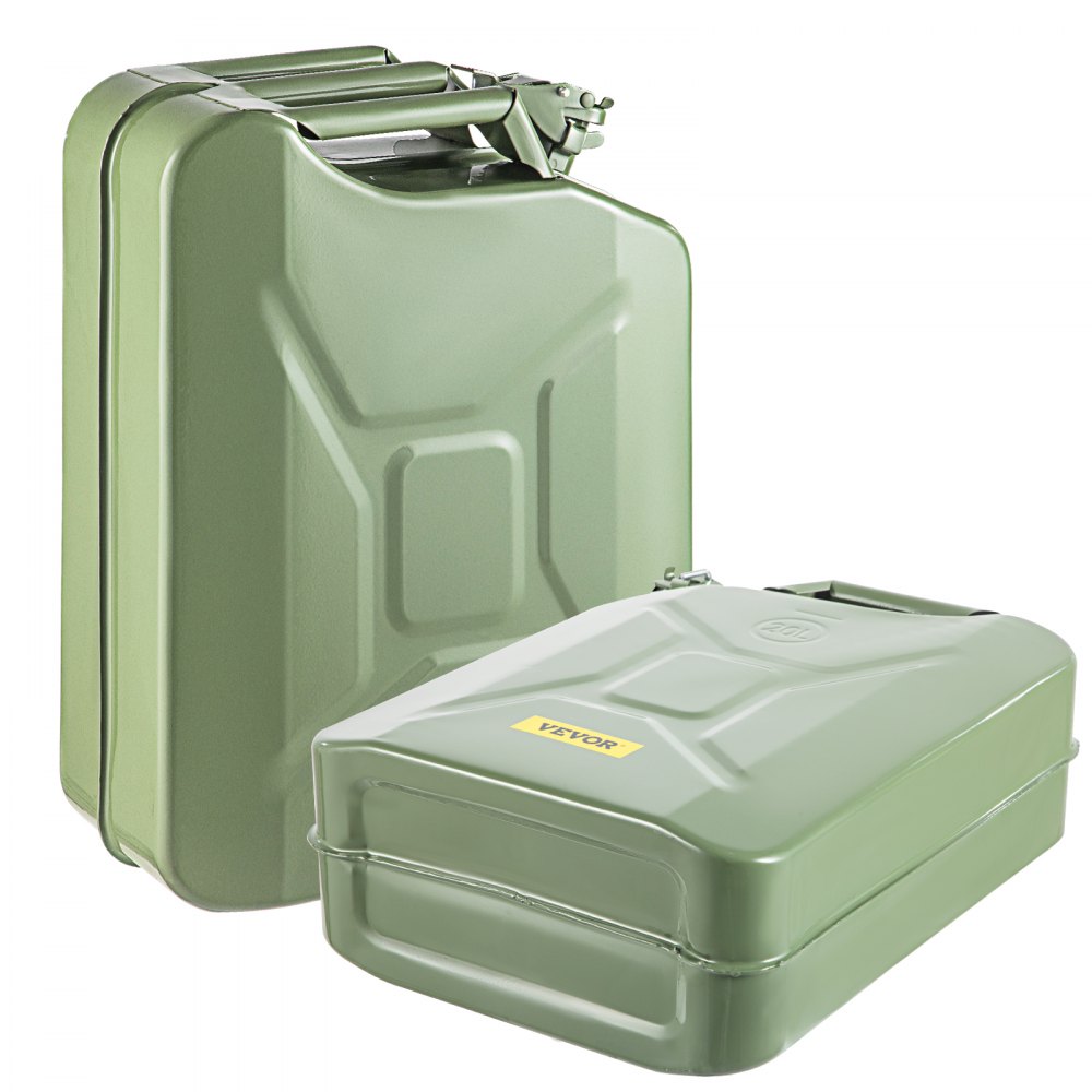 Bidón de combustible VEVOR verde con tapa segura, diseño duradero y forma compacta. Ideal para almacenar combustible.