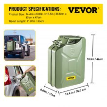 VEVOR Bidón de Combustible Jerry, Bidón de Gas Jerry Portátil de 5,3 Galones / 20 L con Sistema de Boquilla Flexible, Tanque de Combustible de Acero Inoxidable y Resistente al Calor para Equipos de Ca