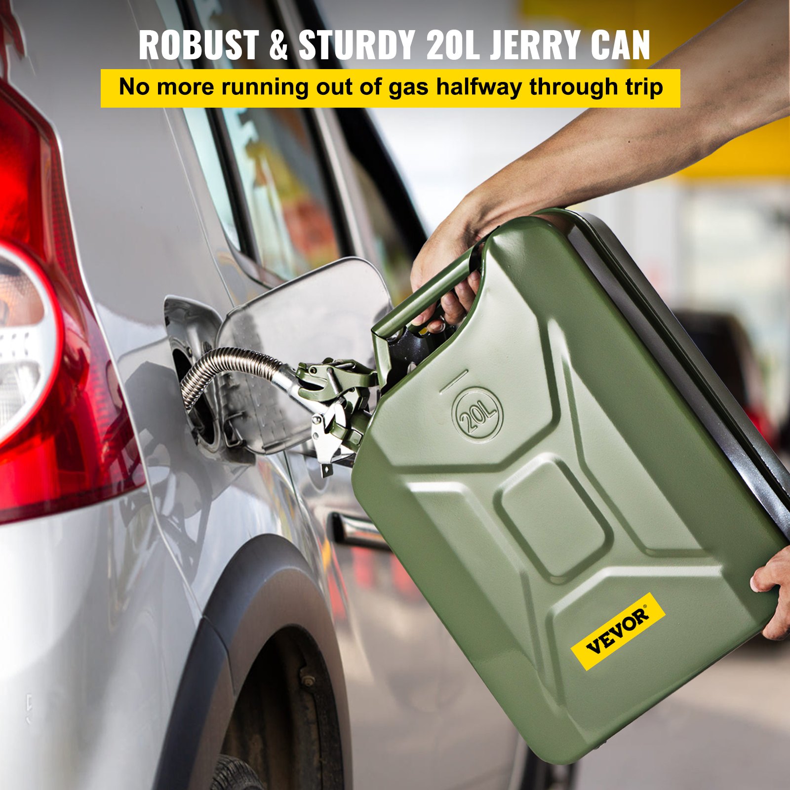 Bidón de combustible VEVOR para recarga de combustible de automóvil, con una capacidad robusta y resistente de 20 litros.