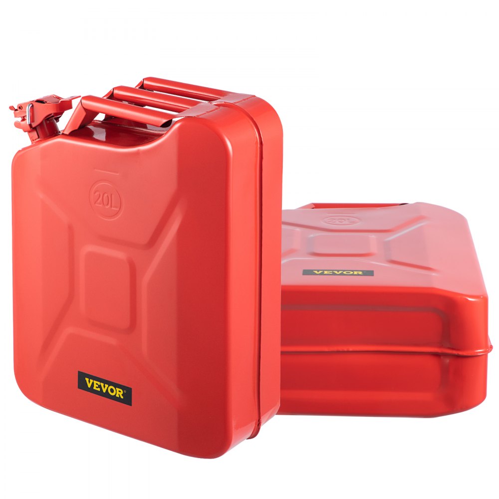 Bidón de combustible VEVOR rojo, capacidad de 20 l, dos latas una al lado de la otra con etiqueta de marca destacada.