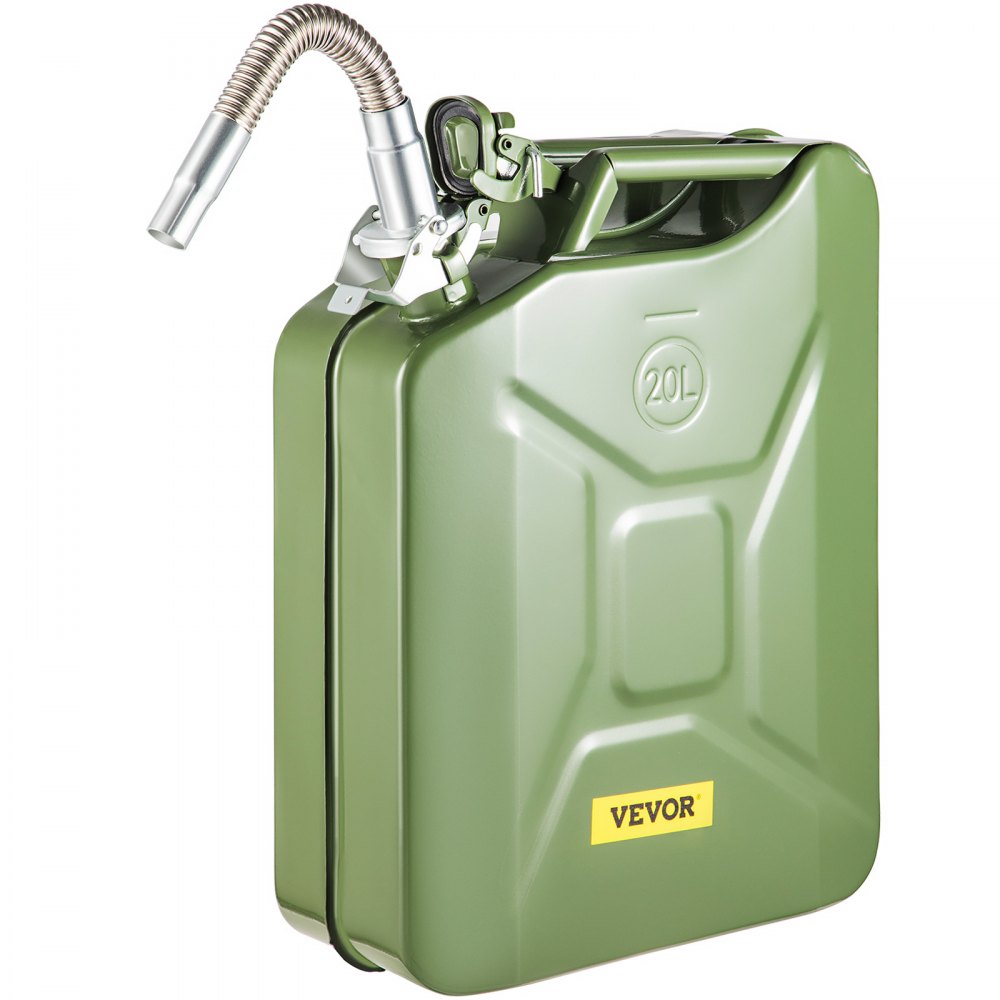VEVOR Jerry Fuel Can, 5.3 galones / 20 L Jerry Gas Can portátil con sistema de boquilla flexible, Tanque de combustible de acero inoxidable y resistente al calor para equipos de automóviles, camiones, verde