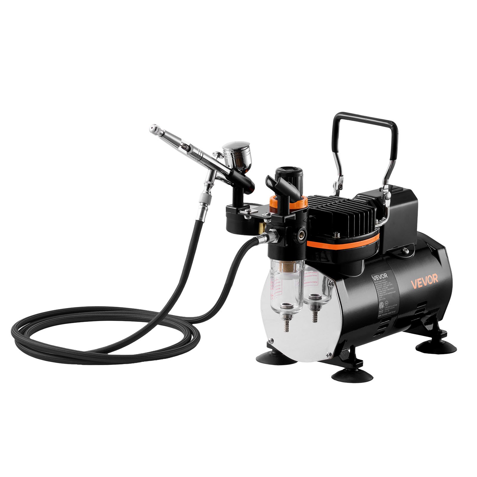 Kit de aerógrafo VEVOR de 1/6 HP con compresor de aire, aerógrafo profesional de doble acción con 3 puntas, manguera, soporte y kit de limpieza, silencioso, para decoración de tartas, modelismo y manicura.