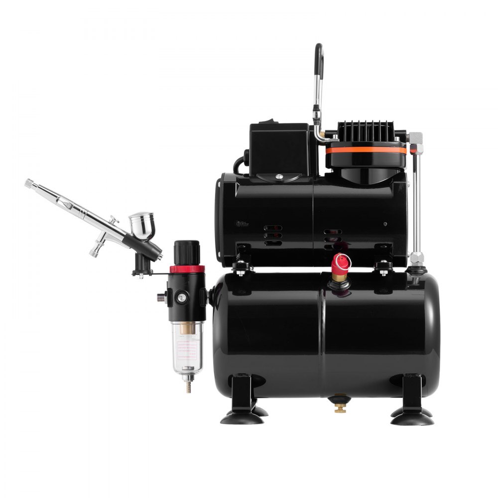 Kit de aerógrafo VEVOR de 1/6 HP con compresor y tanque, 1 aerógrafo profesional de doble acción con 3 puntas, pintura acrílica, bajo nivel de ruido, para decoración de pasteles, modelismo y manicura.