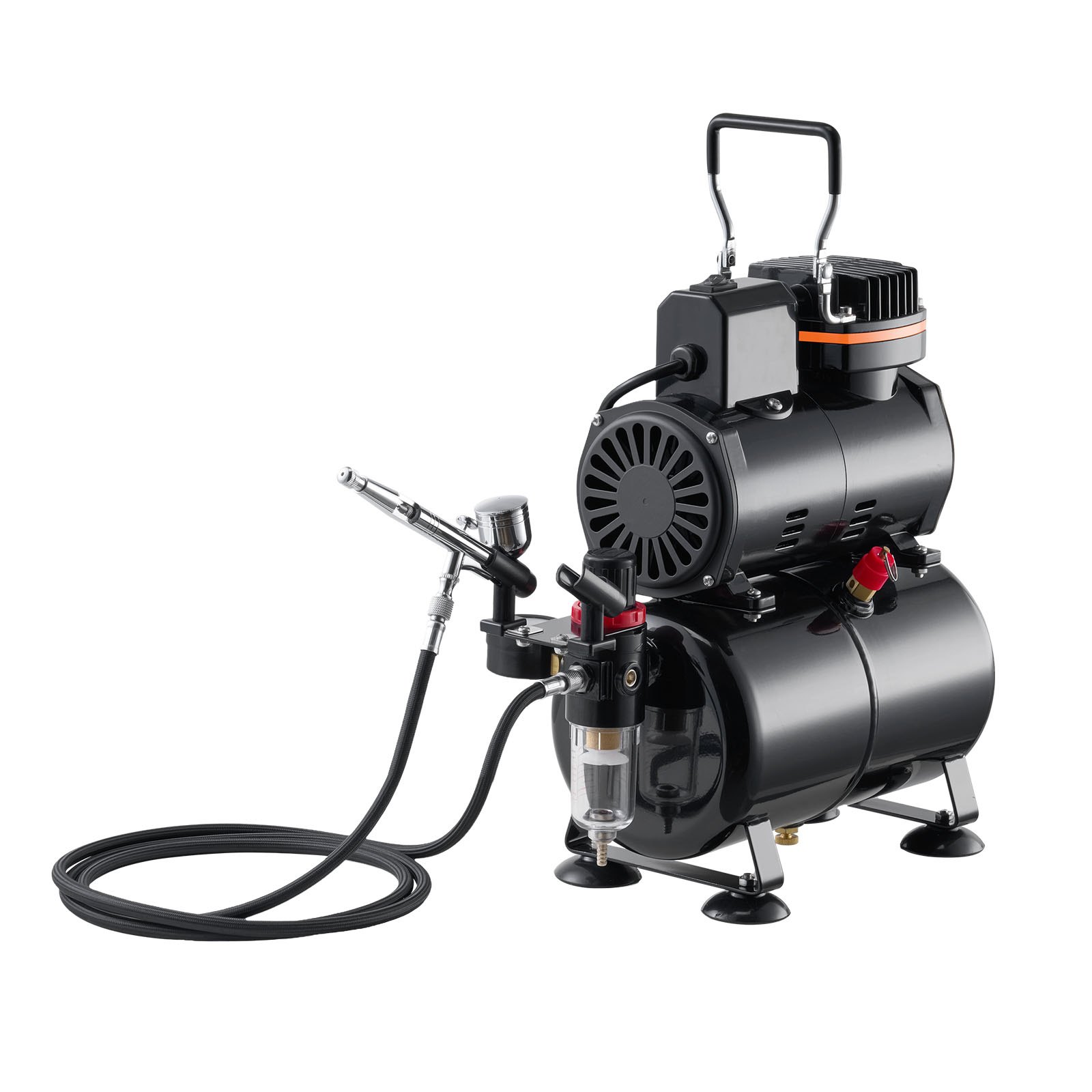 Kit de aerógrafo VEVOR de 1/6 HP con compresor y tanque, 1 aerógrafo profesional de doble acción con 3 puntas, pintura acrílica, bajo nivel de ruido, para decoración de pasteles, modelismo y manicura.