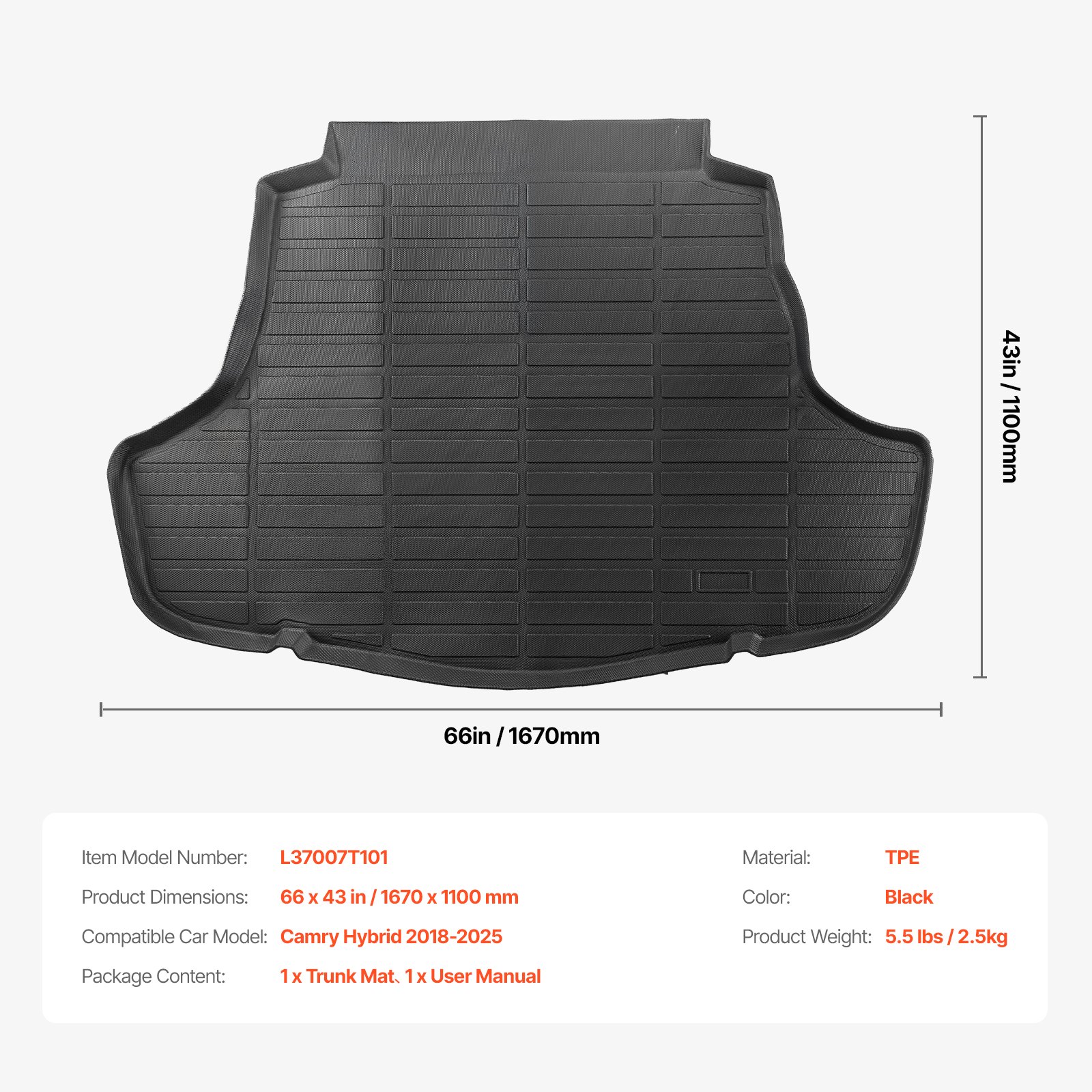 Alfombrilla de carga para todo tipo de clima, TPE, personalizada, para Toyota Camry híbrido 2018-2025