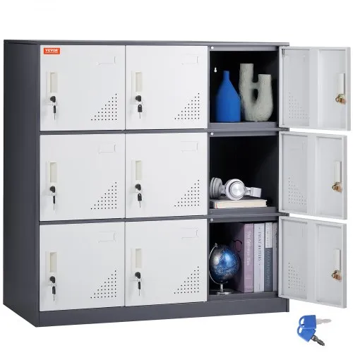 VEVOR - Taquilla metálica para empleados, 9 puertas, ranura para tarjetas, acero gris, con llave, capacidad de carga de 30 kg, ideal para el hogar, la escuela, la oficina y el gimnasio.