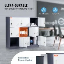 Casillero de metal VEVOR para empleados, gabinete de almacenamiento de 9 puertas con ranura para tarjeta, casilleros de acero gris para empleados con llaves, casilleros de almacenamiento de oficina de capacidad de carga de 66 libras para oficina, hogar, escuela, gimnasio