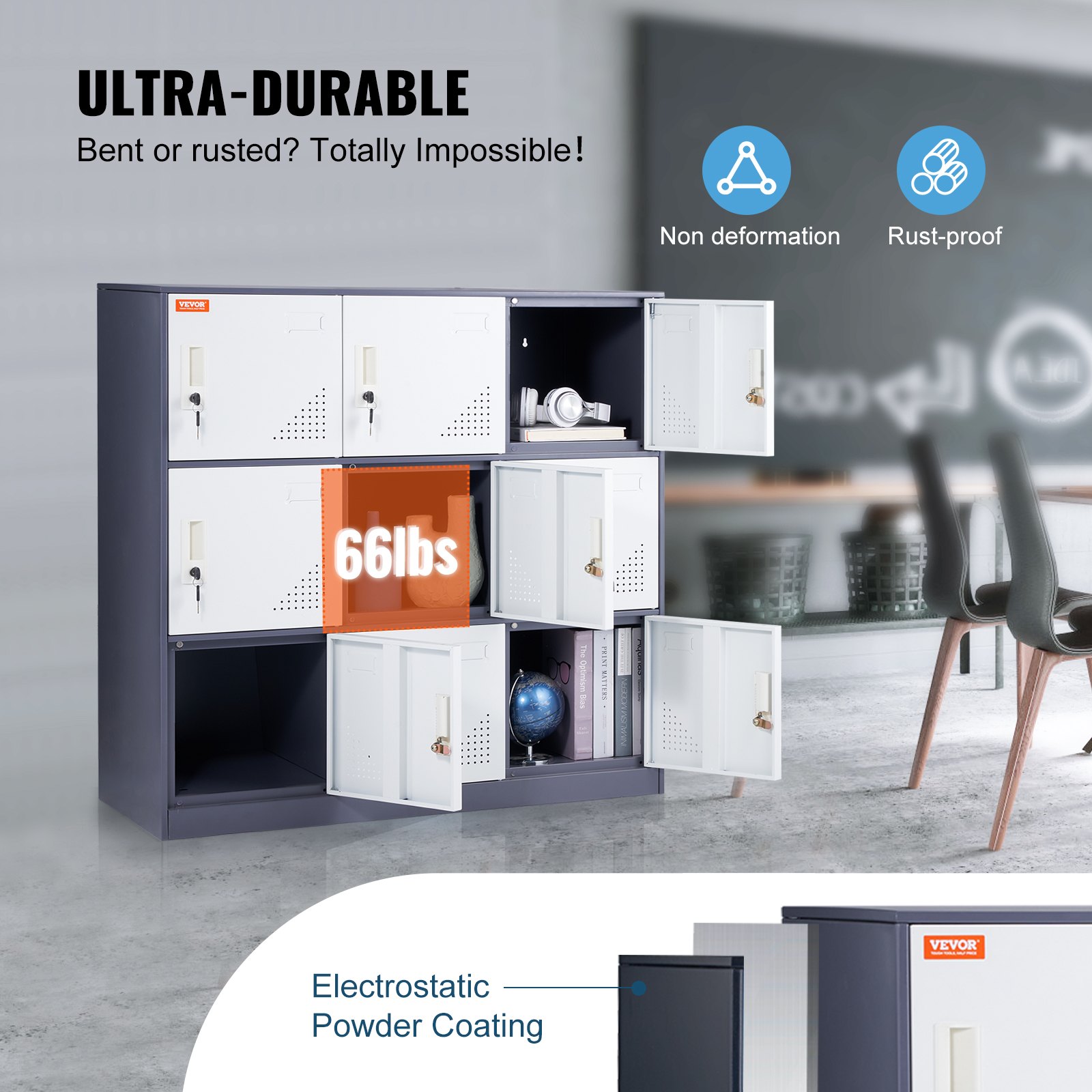 VEVOR - Taquilla metálica para empleados, 9 puertas, ranura para tarjetas, acero gris, con llave, capacidad de carga de 30 kg, ideal para el hogar, la escuela, la oficina y el gimnasio.