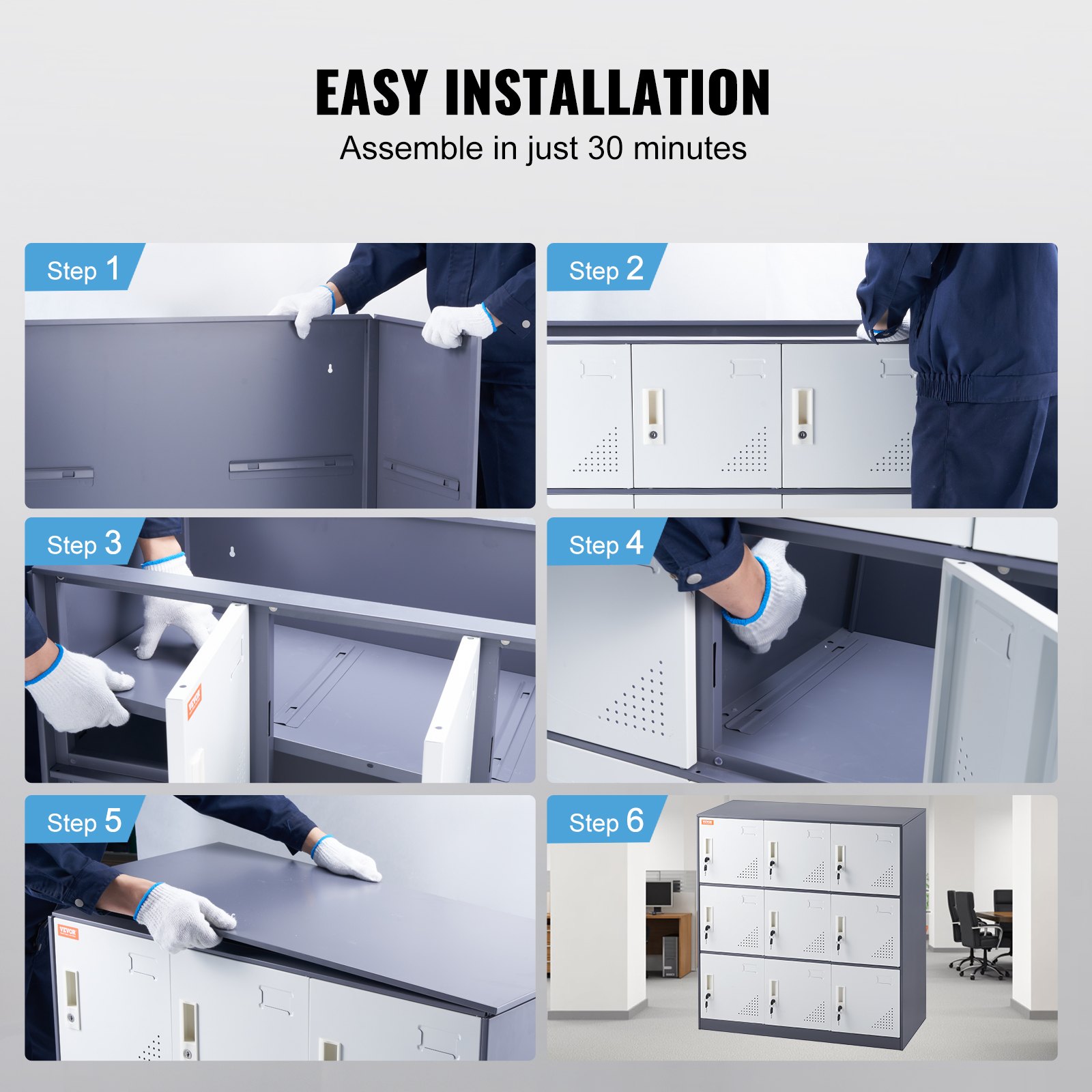 VEVOR - Taquilla metálica para empleados, 9 puertas, ranura para tarjetas, acero gris, con llave, capacidad de carga de 30 kg, ideal para el hogar, la escuela, la oficina y el gimnasio.