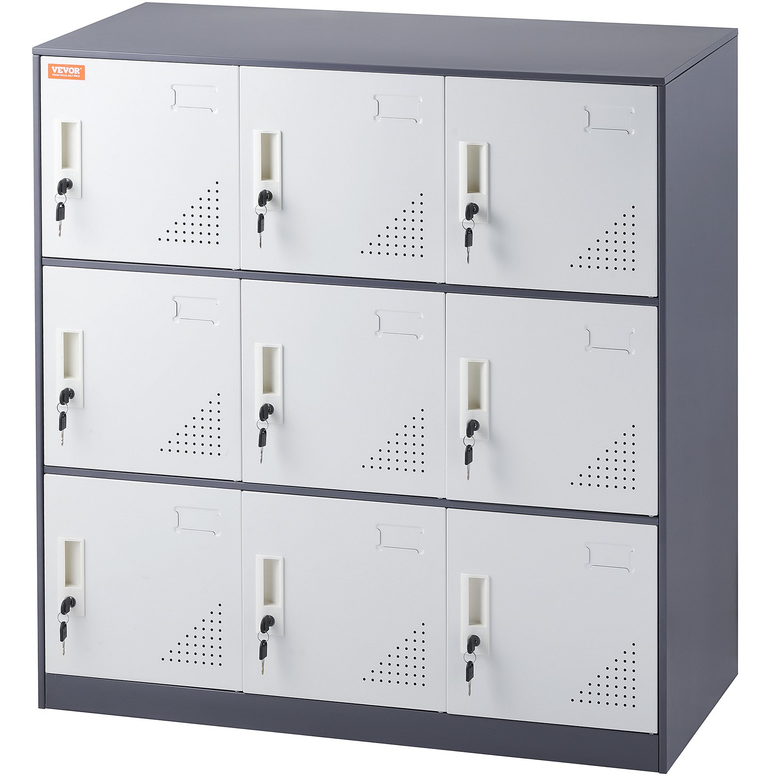 VEVOR - Taquilla metálica para empleados, 9 puertas, ranura para tarjetas, acero gris, con llave, capacidad de carga de 30 kg, ideal para el hogar, la escuela, la oficina y el gimnasio.
