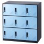 Taquilla metálica VEVOR de nueve compartimentos con puertas de color azul claro y marco negro, cada puerta con cerradura con llave.