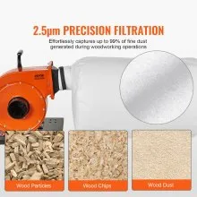 Colector de polvo VEVOR, flujo de aire de 1HP 537 CFM, colector de polvo rodante con bolsa de recolección de polvo de 21 galones, filtración de bolsa de 2,5 micras, contenedor de polvo de madera móvil para taller industrial con asa y ruedas