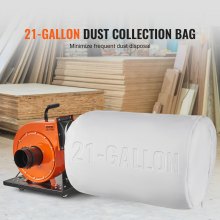 Colector de polvo VEVOR, flujo de aire de 1HP 537 CFM, colector de polvo rodante con bolsa de recolección de polvo de 21 galones, filtración de bolsa de 2,5 micras, contenedor de polvo de madera móvil para taller industrial con asa y ruedas