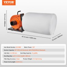Colector de polvo VEVOR, flujo de aire de 1HP 537 CFM, colector de polvo rodante con bolsa de recolección de polvo de 21 galones, filtración de bolsa de 2,5 micras, contenedor de polvo de madera móvil para taller industrial con asa y ruedas