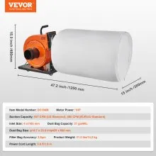 Colector de polvo VEVOR, flujo de aire de 1HP 537 CFM, colector de polvo rodante con bolsa de recolección de polvo de 21 galones, filtración de bolsa de 2,5 micras, contenedor de polvo de madera móvil para taller industrial con asa y ruedas